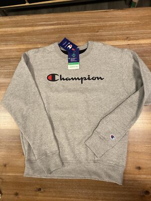 Champion Mens Medium Powerblend Graphic Crewneck GF88H-1IC Light Oxford  Grey