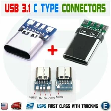 1 X Pair USB 3.1 Type C  Male+Female DIY Solder Plug PCB Connector Socket USA