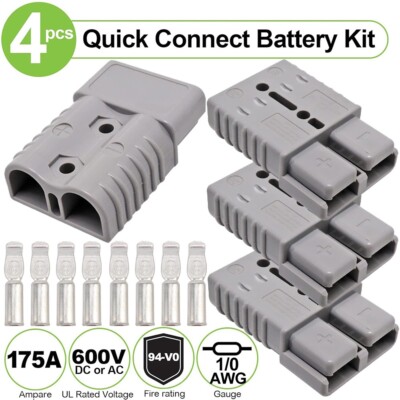 4PCS 12V Auto Car Battery Connect Disconnect 1/0 AWG Plug Winch Connector 175A