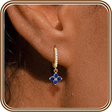 Birthstone Dangle Earrings for Women 14K Gold Plated Huggie Earrings 925 Sterlin