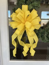 Handmade Bright Yellow Flower Spring Easter or Summer Bow for Wreath 10 x 20