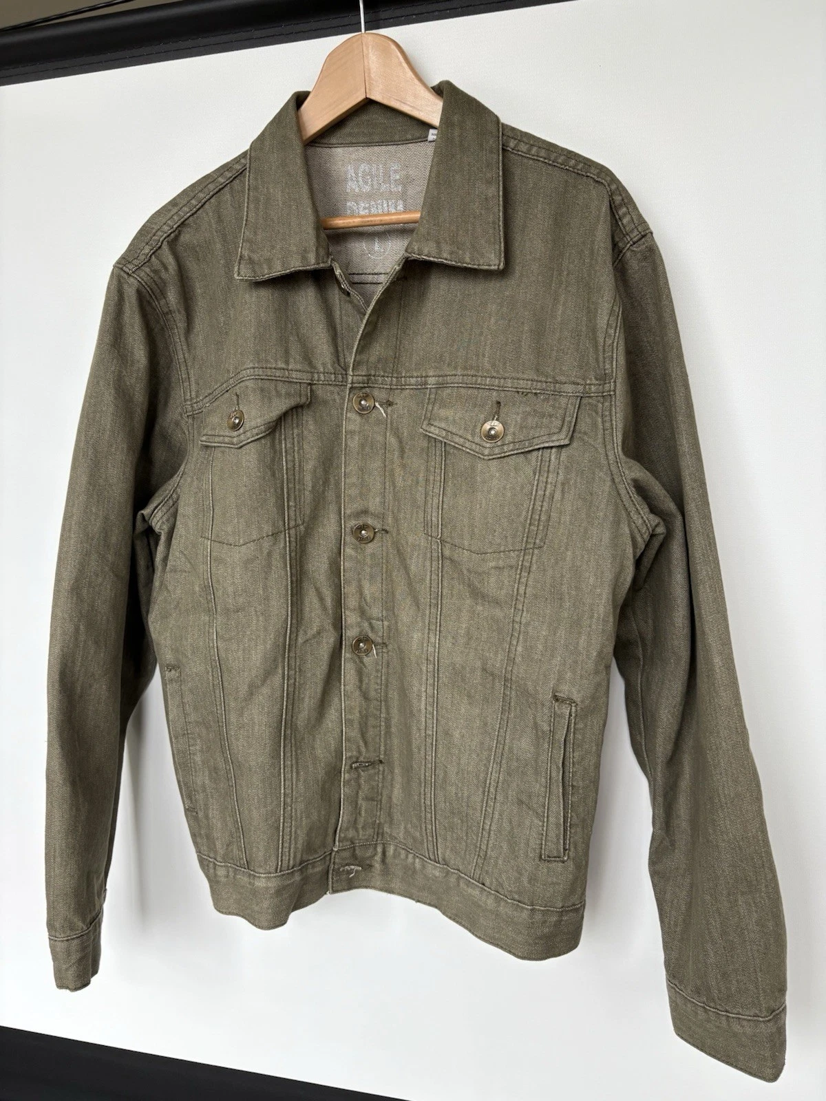 Agile Men's XL Maroon Denim Jacket Casual Button-Up Green image 1