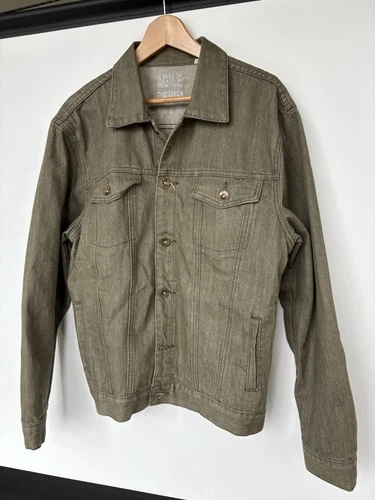 Agile Men's XL Maroon Denim Jacket Casual Button-Up Green - product listing photo