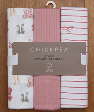 Chickpea Super Soft 3 Pack Swaddle Blanket Bows Stripes 30" x 40"