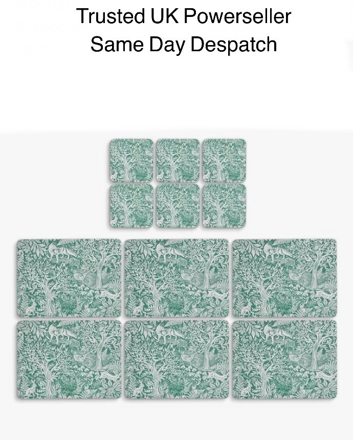Pimpernel Tapestry Sage Placemats & Coasters, Set of 6 Of Each, Thick Cork Back