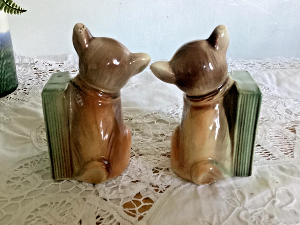 Vintage Hand Painted Kittens Ceramic Bookends 1930's Cat Decor - Image 4 of 4