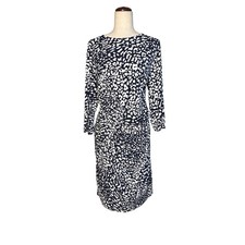 Adrianna Papell Navy Animal Print Ruched Draped Midi Dress Size 14W