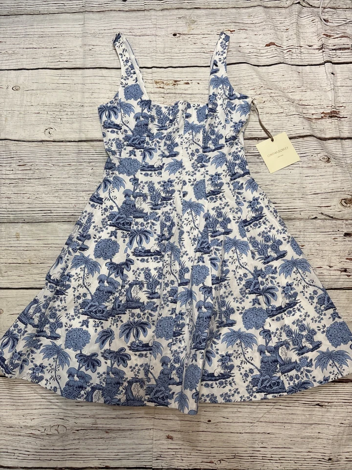 Vestido floral Cynthia Rowley azul blanco línea A para mujer talla 6 sin mangas Foto 2 de 4