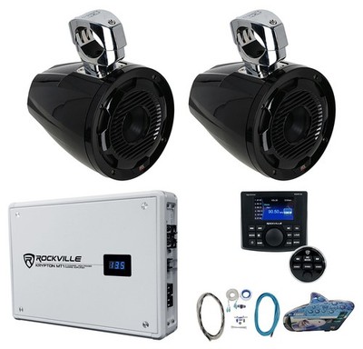 Pair MTX WET8CWB 8'' Compression Driver Marine Wake Tower Speakers+Receiver+Amp
