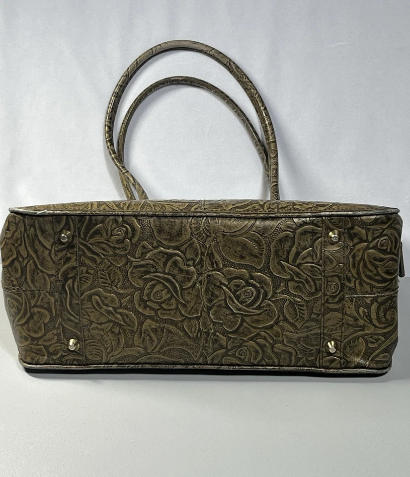 Maxx New York Floral Embossed Patent Leather Satchel Gold Zip Top Shoulder Bag - Image 3 of 4