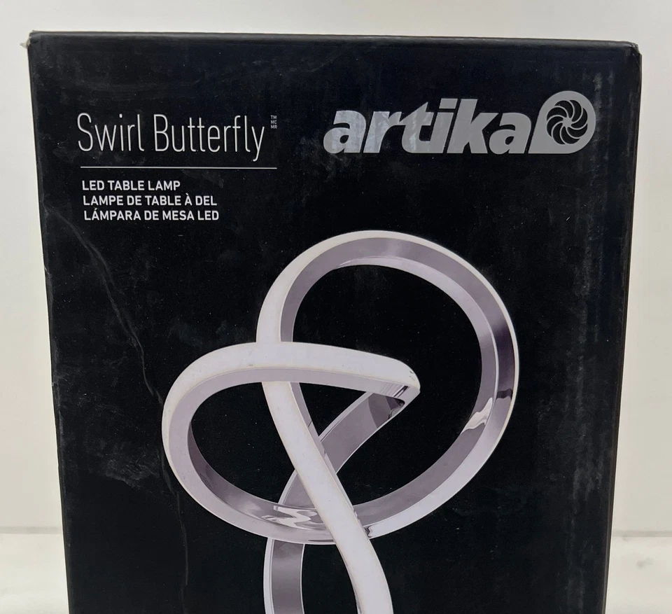 Artika Swirl Butterfly 11 pulgadas Lámpara de mesa LED integrada regulable moderna cromada Foto 2 de 2