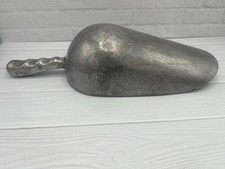 Large Vintage Metal Scoop, Silver, 12 Inch Oval Kitchen Tool, Textured Handle