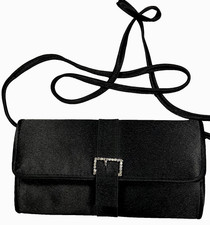 Bijoux Terner Black w/Rhinestone Buckle Evening Clutch Shoulder Strap 968