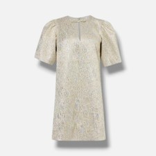 Ganni Women's Gold/Silver Metallic A-Line Mini Dress Size 34