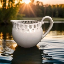 Grace's Tea ware Porcelain Heirloom Creamer White Woven top edge
