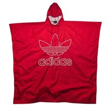 Vintage 90's Adidas Rain Poncho Red Trefoil Hooded Snap Side Windbreaker New