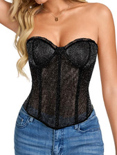 Sheer Floral Lace Corset for Women, Underwire Push up Bustier Fits Sizes 0-16, S