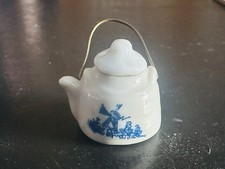 Vintage Miniature CERAMIC Tea Pot With Blue Windmill Design