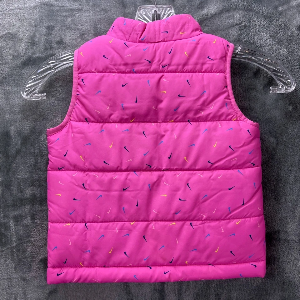 Nike Toddler Girls 2T Pink Puffer Vest Multicolor Swoosh Print Zip Up - Image 2 of 4