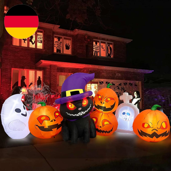 Danxilu 2,4M XXL Halloween Aufblasbar KüRbis Mit Geist & Katze Outdoor Deko-image
