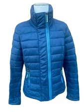 Womens Superdry Blue High Neck Double Zip Highweight Jacket Size L