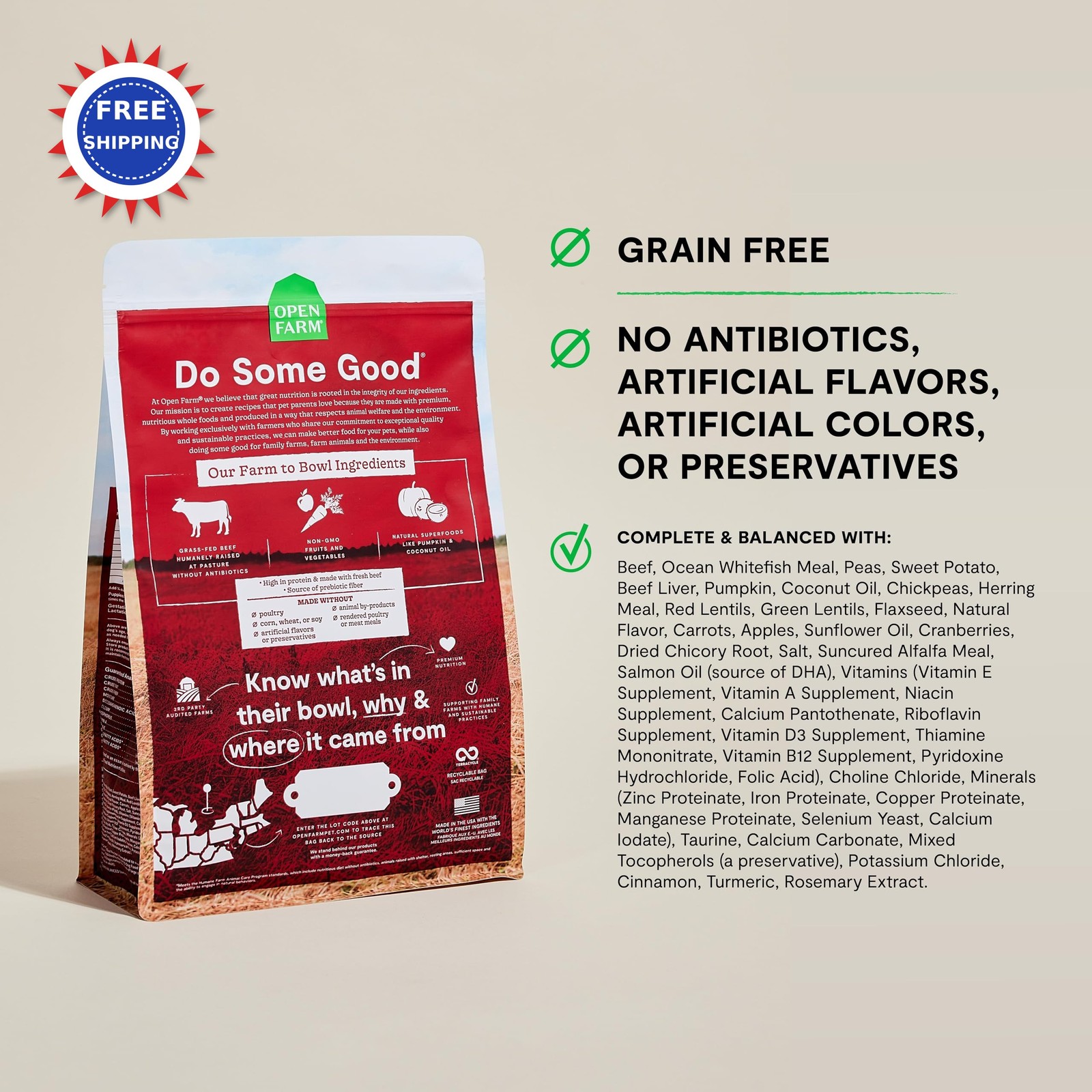 Grain Free Dry Dog Food 11lb Bag Complete Balanced Kibble Open Farm Beef Sourced thumbnail 2