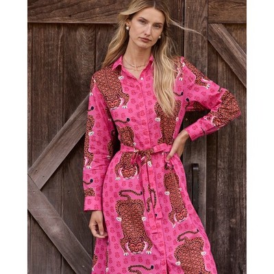 Printfresh Monaco Midi Dress Siberian Stripes - Neon Rose XL