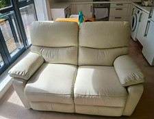 Cream Leather 2 Seater Recliner Sofa, Pillow Back/Arms, 100x100x43cm