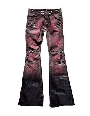 Men's Jaded London Burgundy Studded Faux Leather Flare Pants Pockets