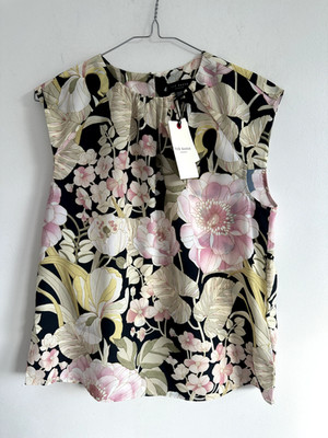 TED BAKER BLUSE Tanktop NEU Blumenmuster schwarz geraffter Ausschnitt Shell Top £75 neu mit Etikett 8 10 12
