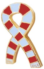 Scunthorpe Supporter Claret and Blue Scarf Ribbon Pin Badge - GOLD plated