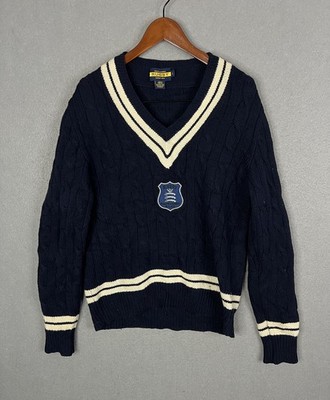 Ralph Lauren Rugby Sweater Mens Large Cable Knit Wool Pullover