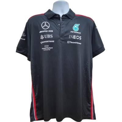 Mercedes AMG Petronas F1 Polo Shirt Men's XL Black Sponsor Formula 1 Team