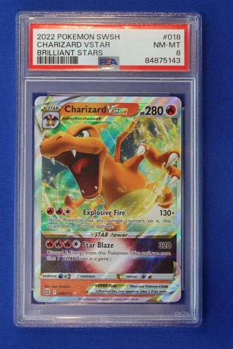 2022 Pokemon Sword & Shield CHARIZARD VSTAR Brilliant Stars #018 Card PSA 8 SWSH