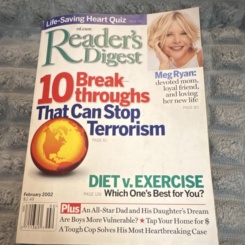 Reader's Digest February 2002 Illustrated Terrorism, Diet & Exercise Vol 2