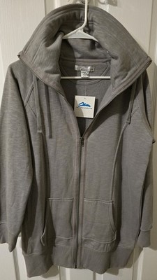 Tri Mountain Jacket Women's Medium Gray Fleece Lined Drawstring Long Jacket