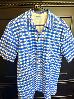 Columbia Sportswear Co Men's Blue/White Check SS Button-Up Woven Polyester M