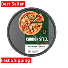 13 Inch Carbon Steel Pizza Pan, [] Non-Stick Coating, Commercial Grade, Servi...