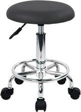 Ergonomic Rolling Stool PU Leather Stool on Wheels Swivel Height Adjustable Seat