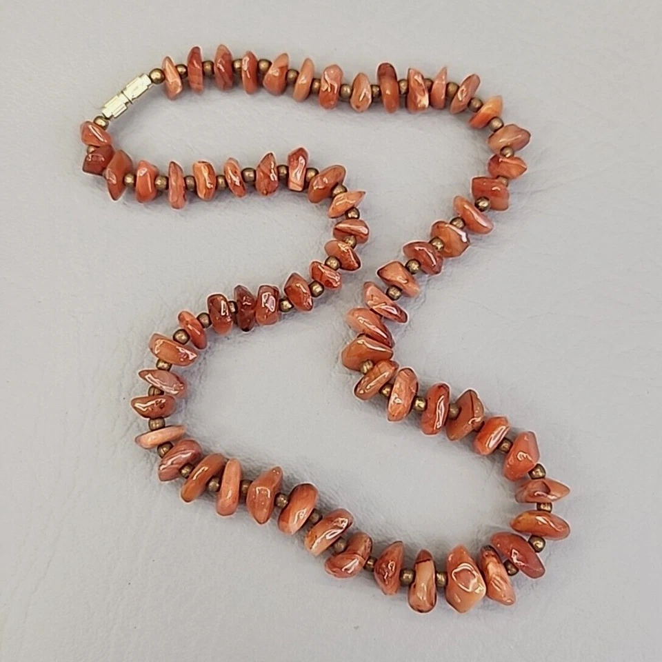 Collar Piedra Cornalina Ágata Naranja Pepita Cuentas 17.5" Foto 2 de 4