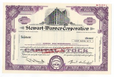 SPECIMEN - Stewart-Warner Corporation Stock