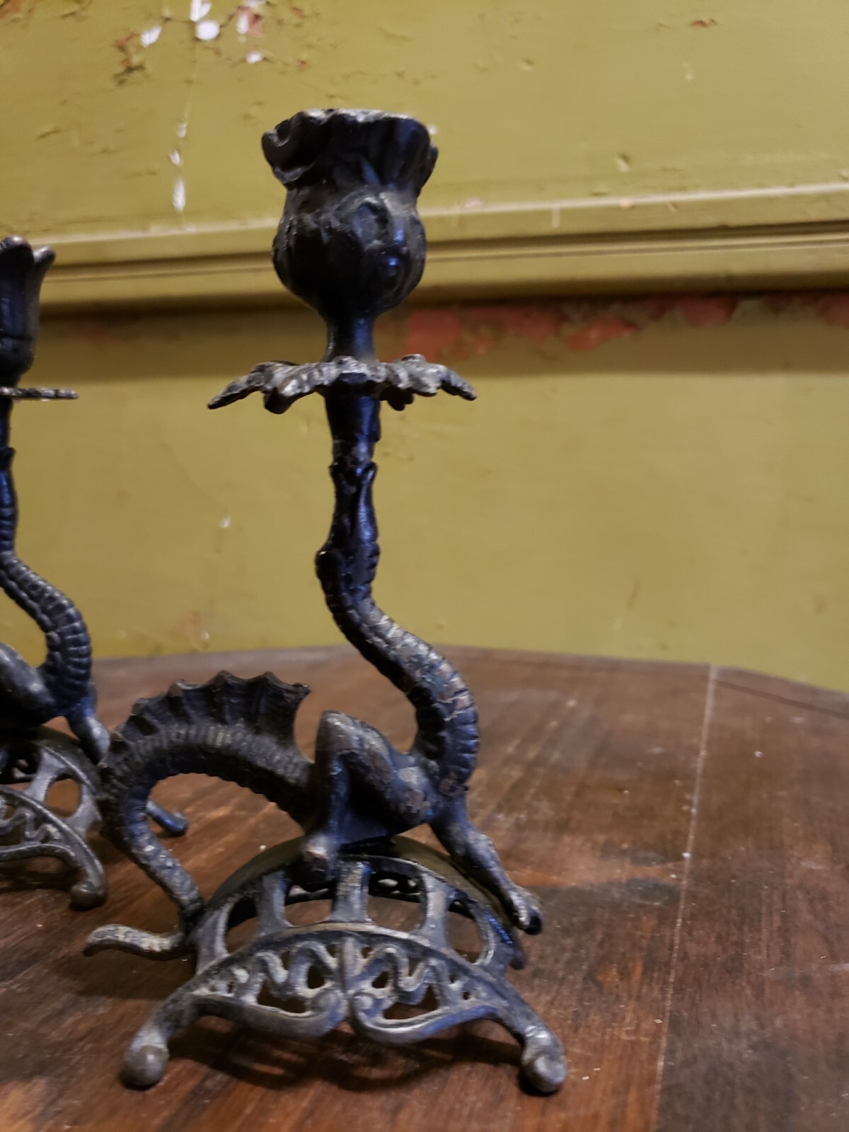 Antique 19th c. Cast Iron Dragon Serpent Gargoyle Candlestick Candle Holder 2 eBay