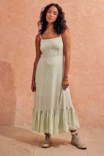 UO Bradley Midi Dress Urban Outfitters Light Green Strap Tiered Stitching XS NWT
