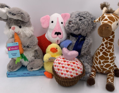 Lot - 9 Shark Hat Rainbocorns ZURU Animated Rabbit Bear Chick Giraffe Plush