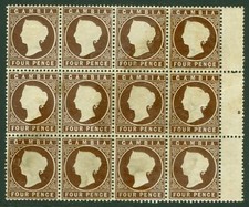SG 31 Gambia 1886-93. 4d deep brown block of 12 CAT £156