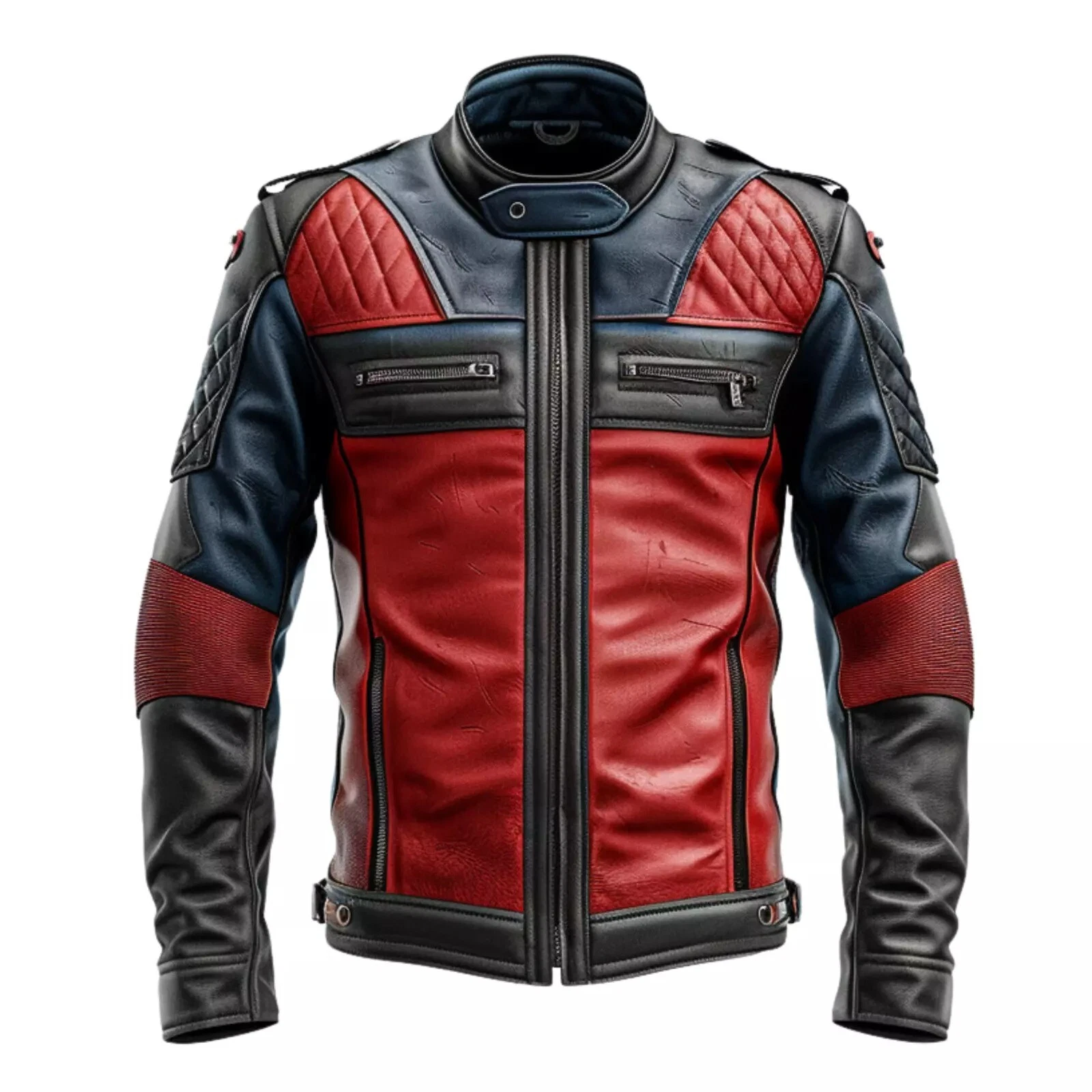 Genuine Handmade Men's Leather Jacket, Black & Red Motorbike Racer Biker Blazer.