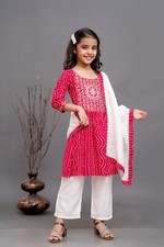 Indian Ethnic Kids Bandhani Kurta with Pant and Dupatta for Girls
