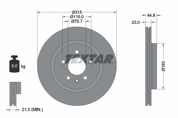 Textar 2X Bremsscheibe Hinten Ø315Mm InnenbelüFtet FüR Opel Insignia B Caravan-image