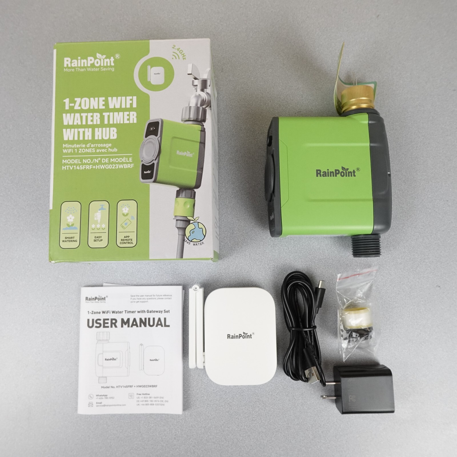 RAINPOINT WiFi Smart Sprinkler Timer WiFi Brass Inlet HTV145FRF 1 Zone OB