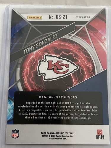 Tony Gonzalez 2022 Panini Mosaic OVERDRIVE Silver Prizm - Chiefs - Picture 2 of 2